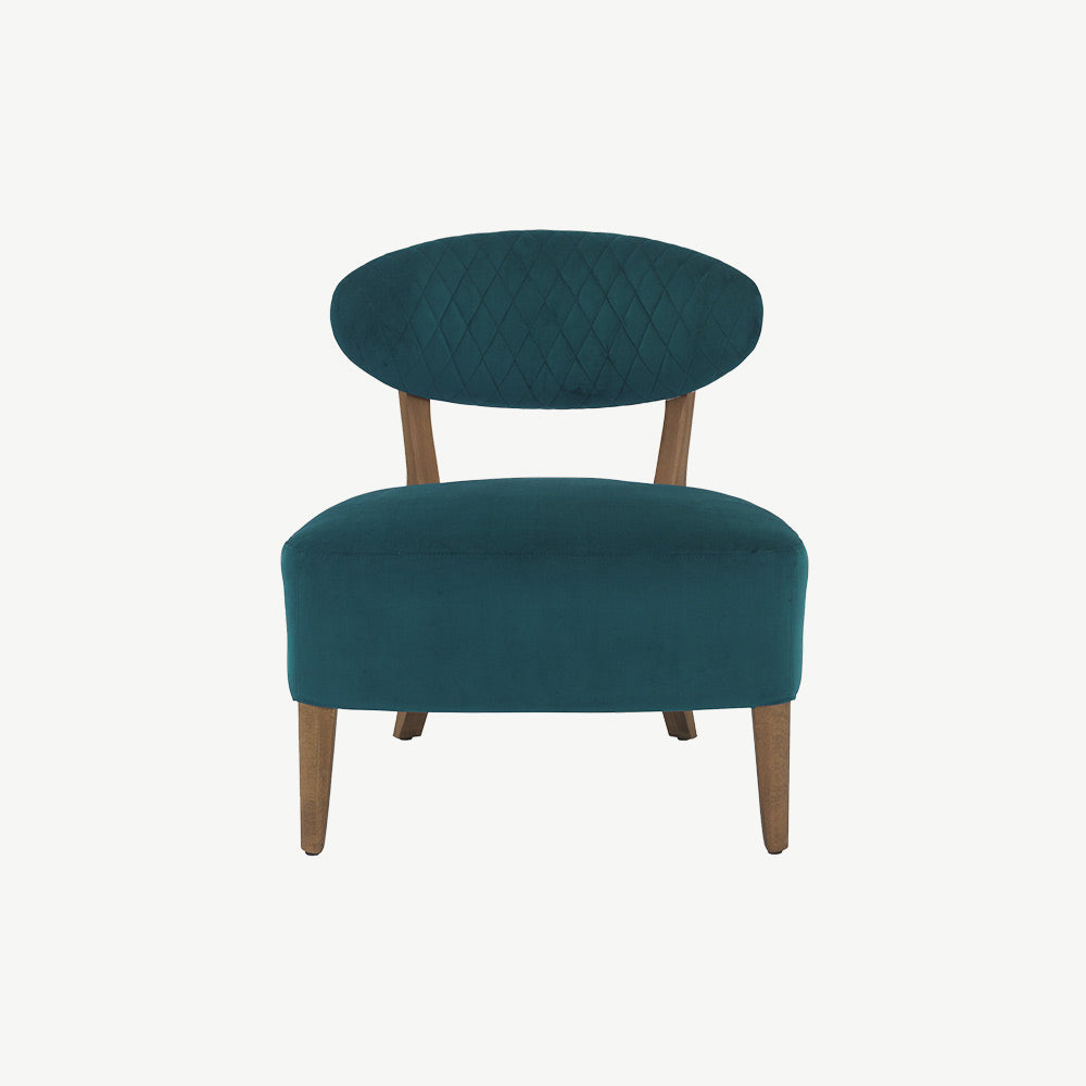 Modern sea green velvet fabric chair with wooden legs