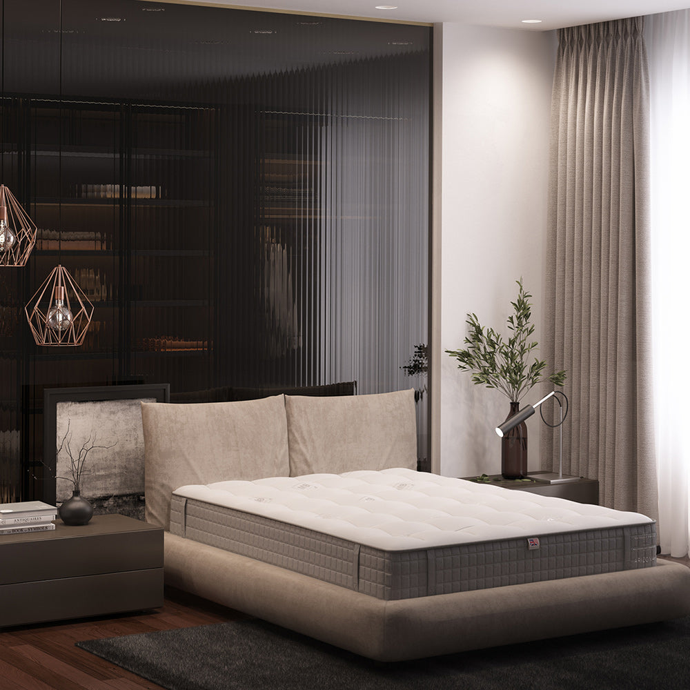 White pocket sprung mattress with grey trim