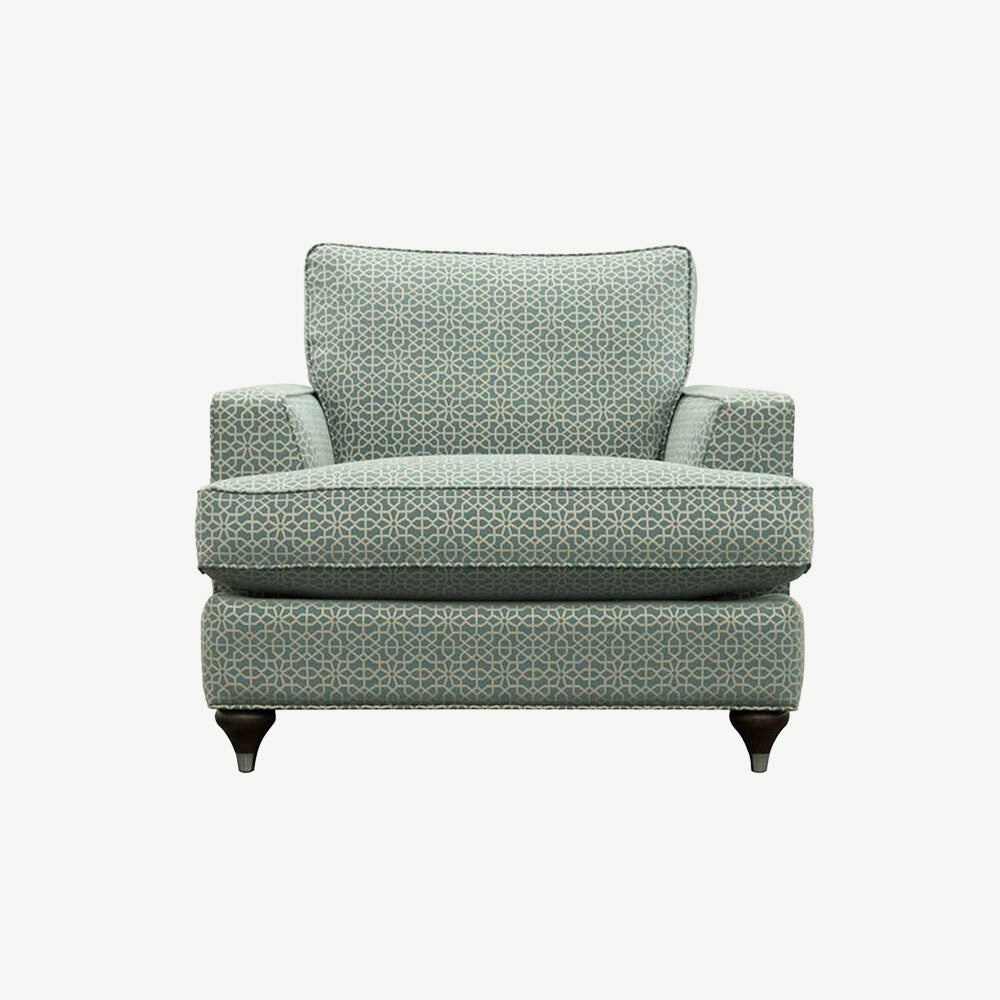 Parker Knoll Hoxton Armchair in light green patterned fabric