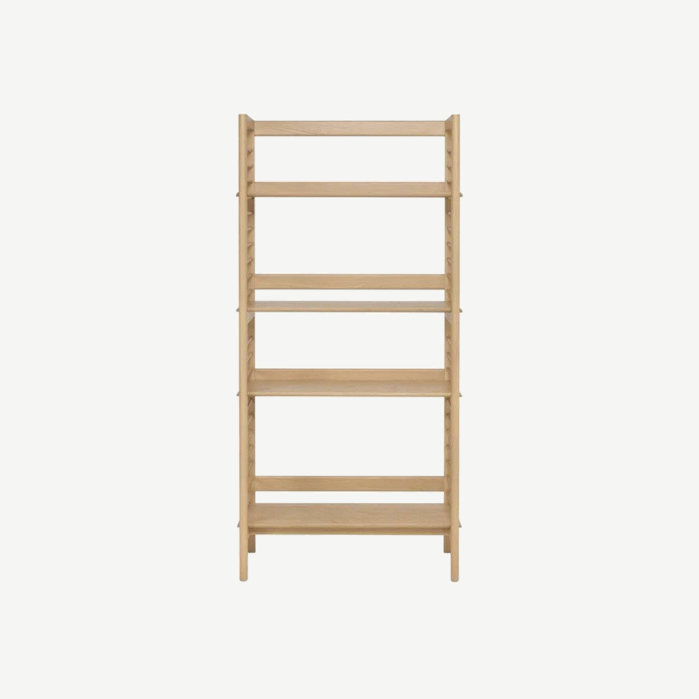 Oak veneer shelving unit in pale oak finish