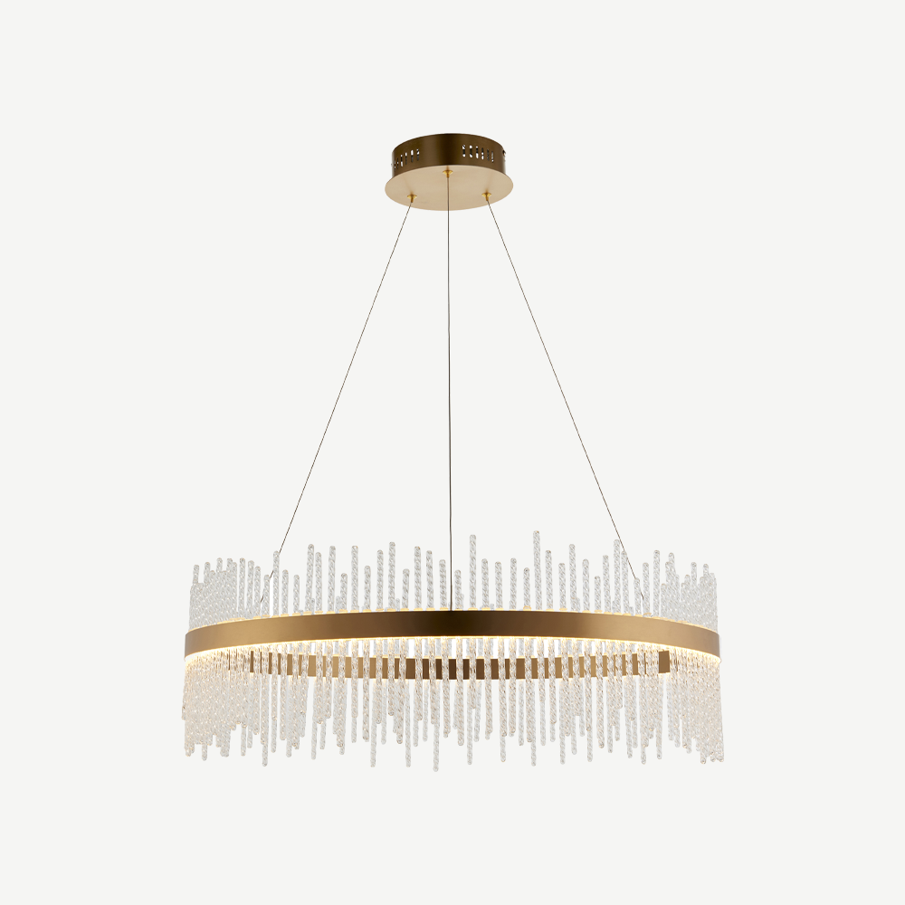 Brushed gold plated pendant with twisted clear glass rods