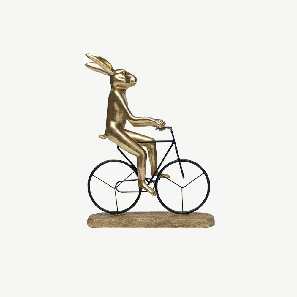Cycling Golden Rabbit Sculpture