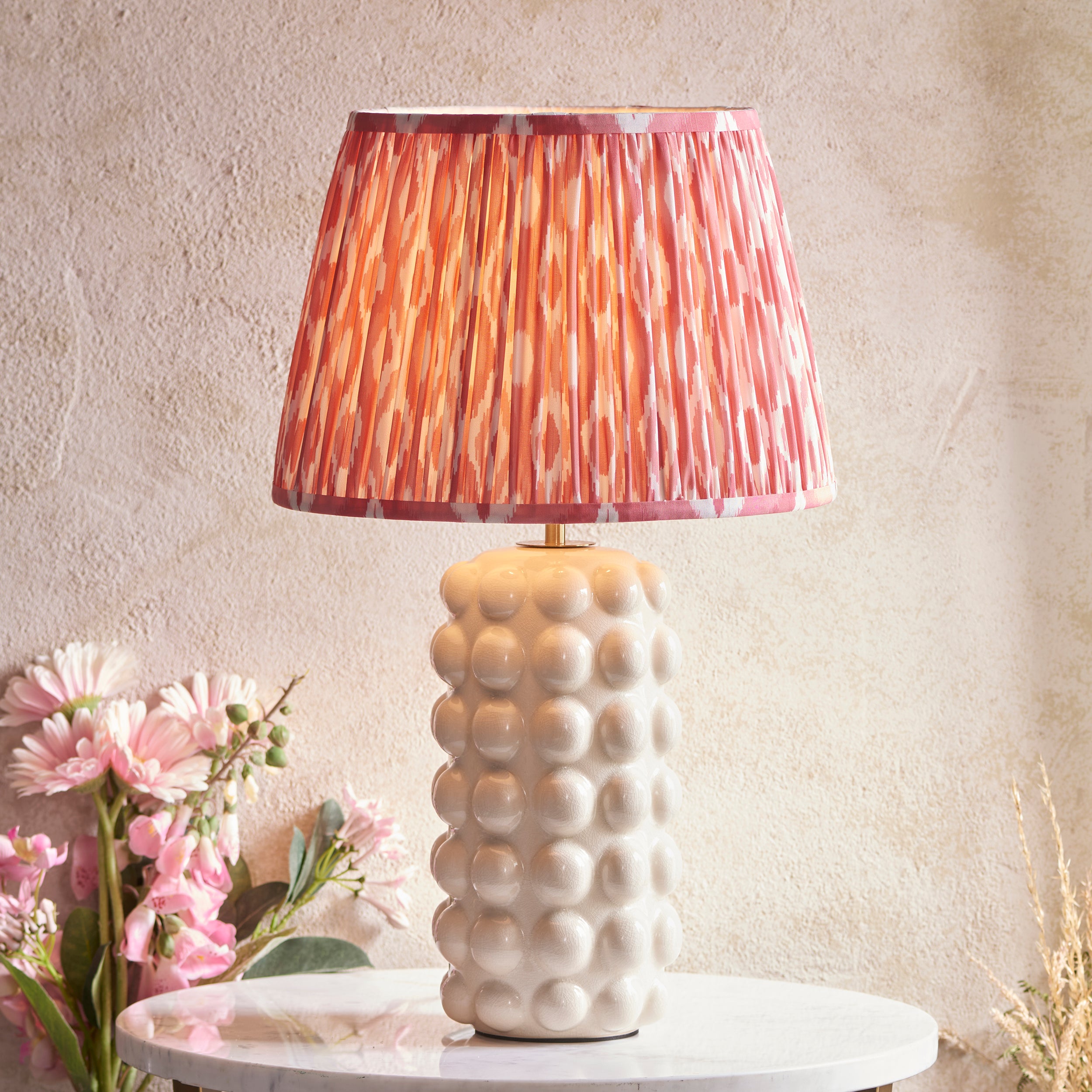 Kari Ikat Table Lamp in Coral Pink