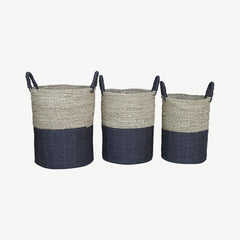 Set of 3 Charcoal & Natural Baskets