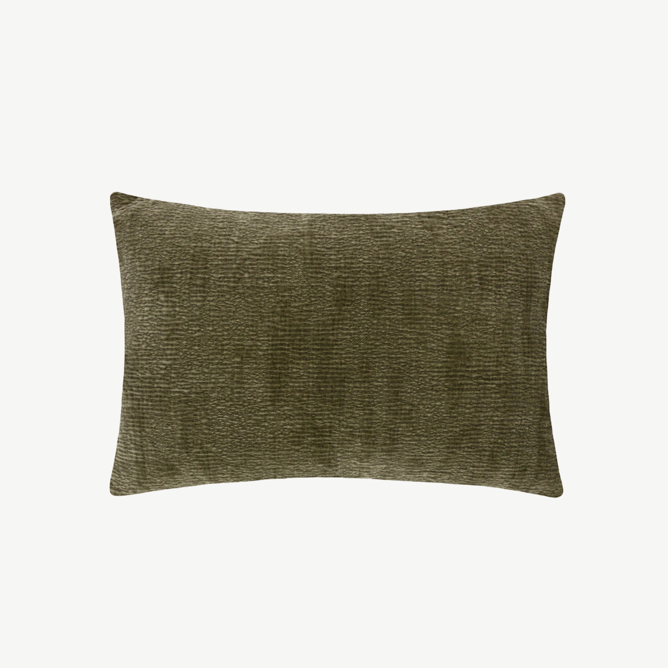 Chenille fabric cushion in khaki green