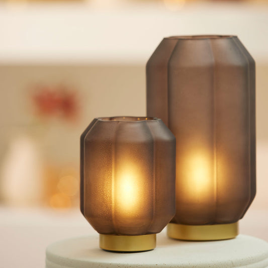 Round Glass Table Lamp in Brown