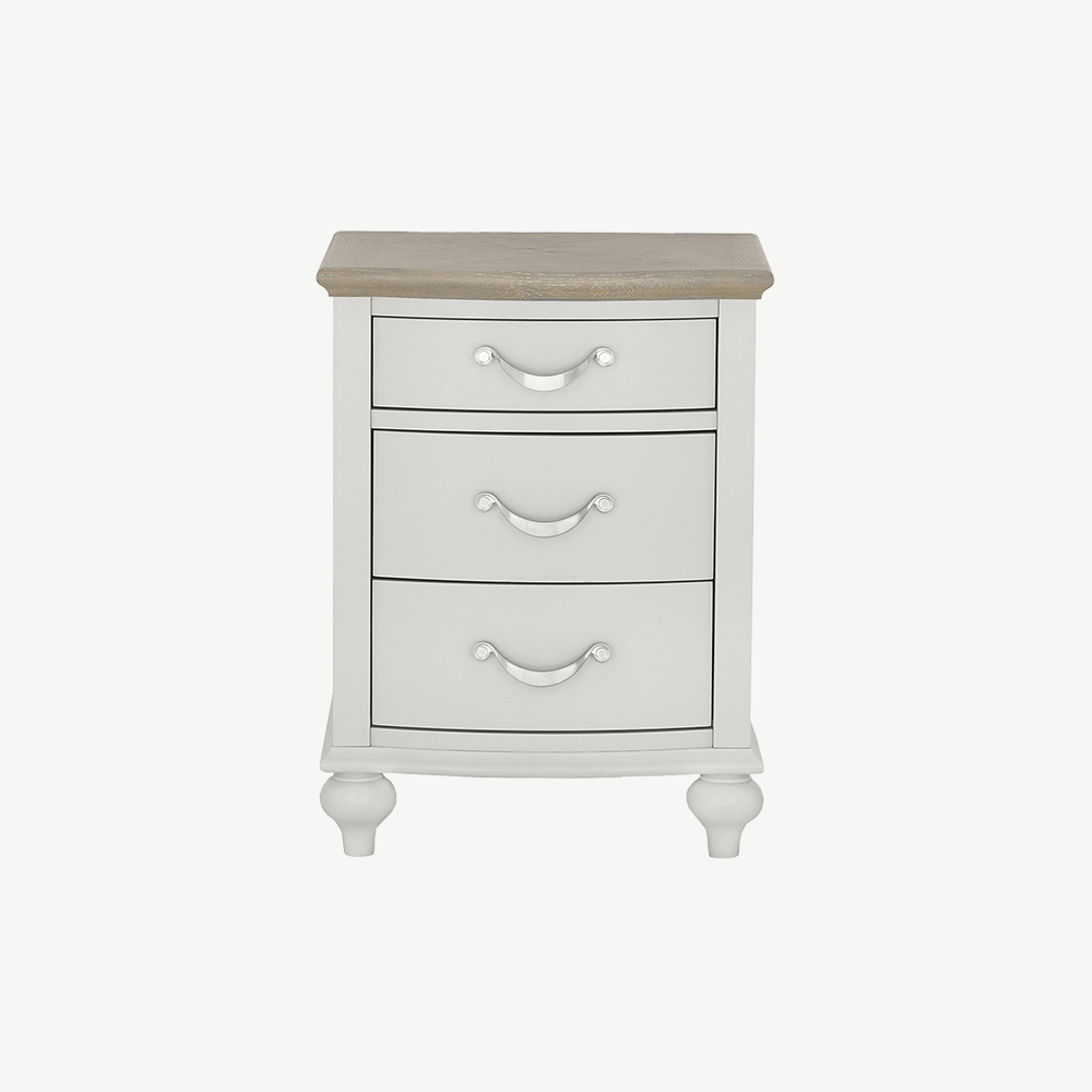 Oak soft grey 3 drawer nightstand with natural oak top
