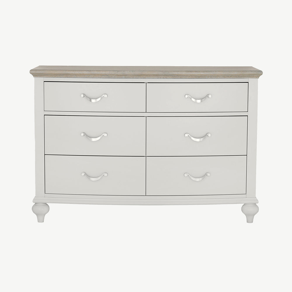 Dieppe Washed Oak & Grey 6 Drawer Wide Chest