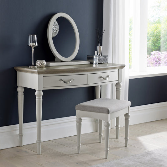 Oak soft grey dressing table with natural oak top
