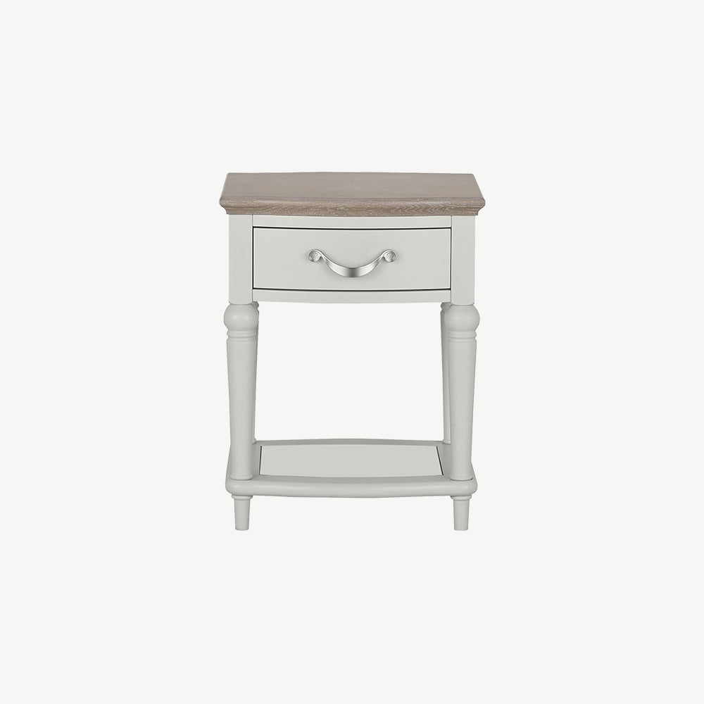 Oak soft grey 1 drawer nightstand with natural oak top
