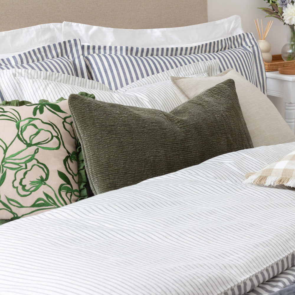 Chenille fabric cushion in khaki green