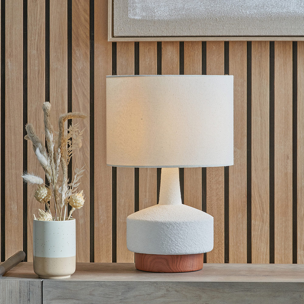 Wood Effect Textured Ceramic Table Lamp in White