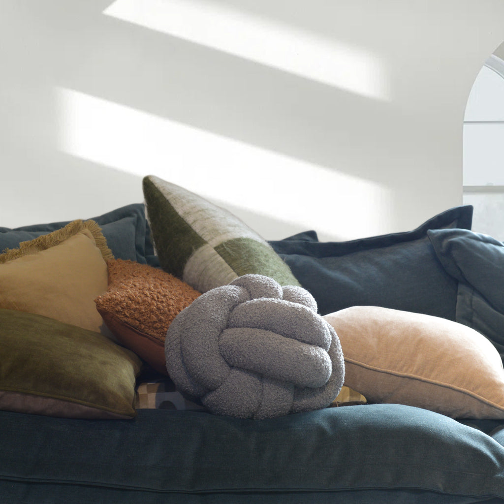 Boucle Knot Cushion in Grey