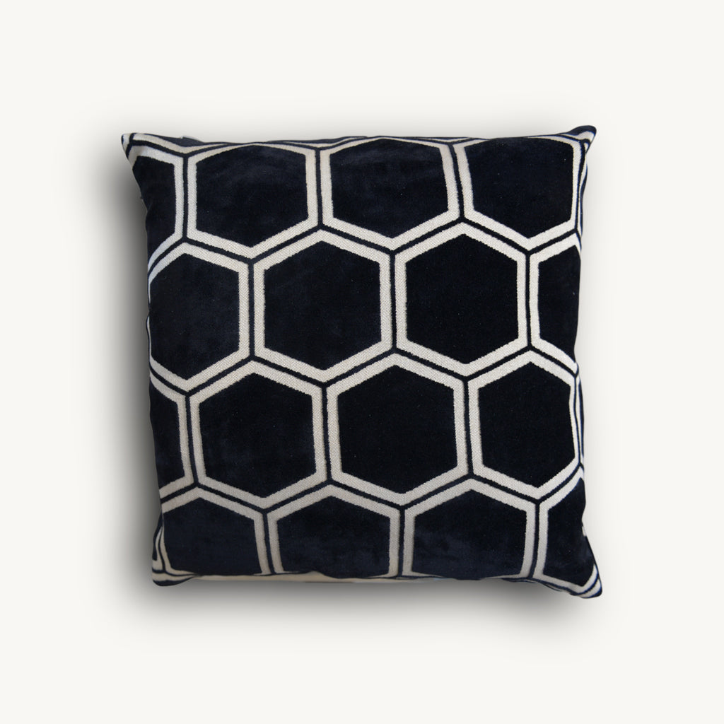 Ivory Hexagon Cushion in Black