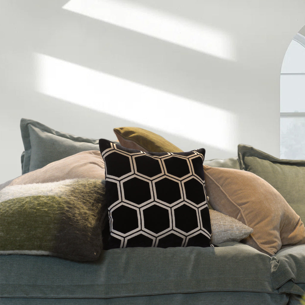 Ivory Hexagon Cushion in Black