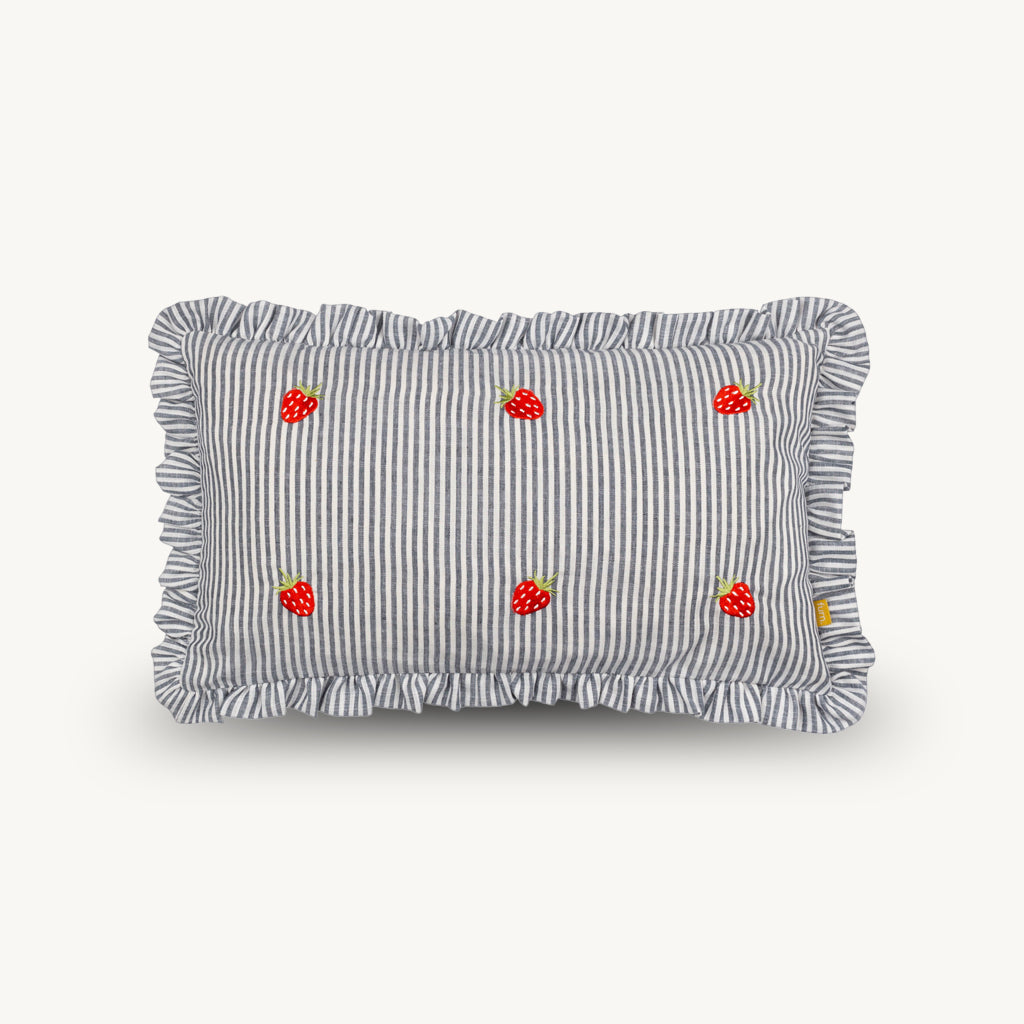 Luna Embroidered Ruffle Cushion in Red