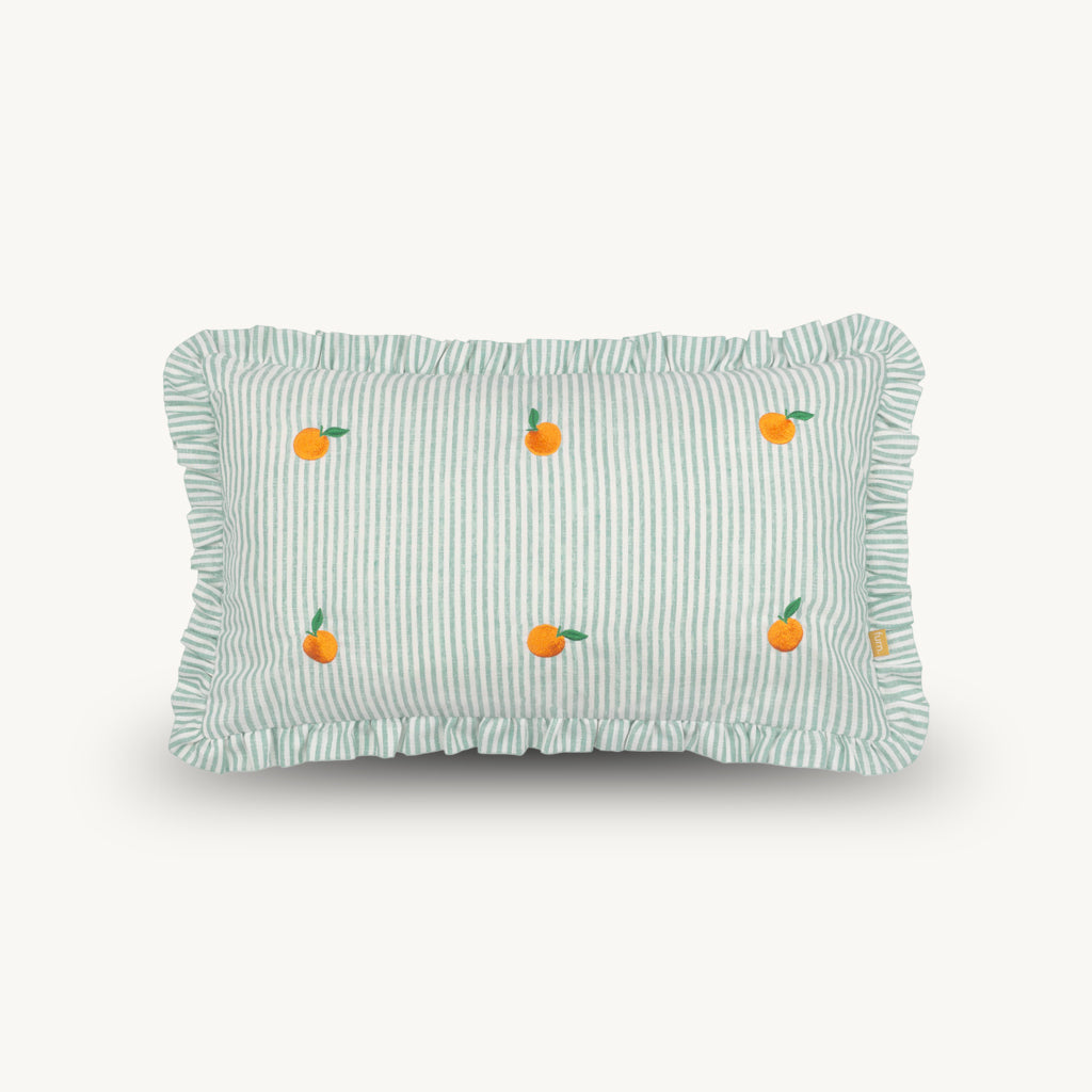 Luna Embroidered Ruffle Cushion in Orange