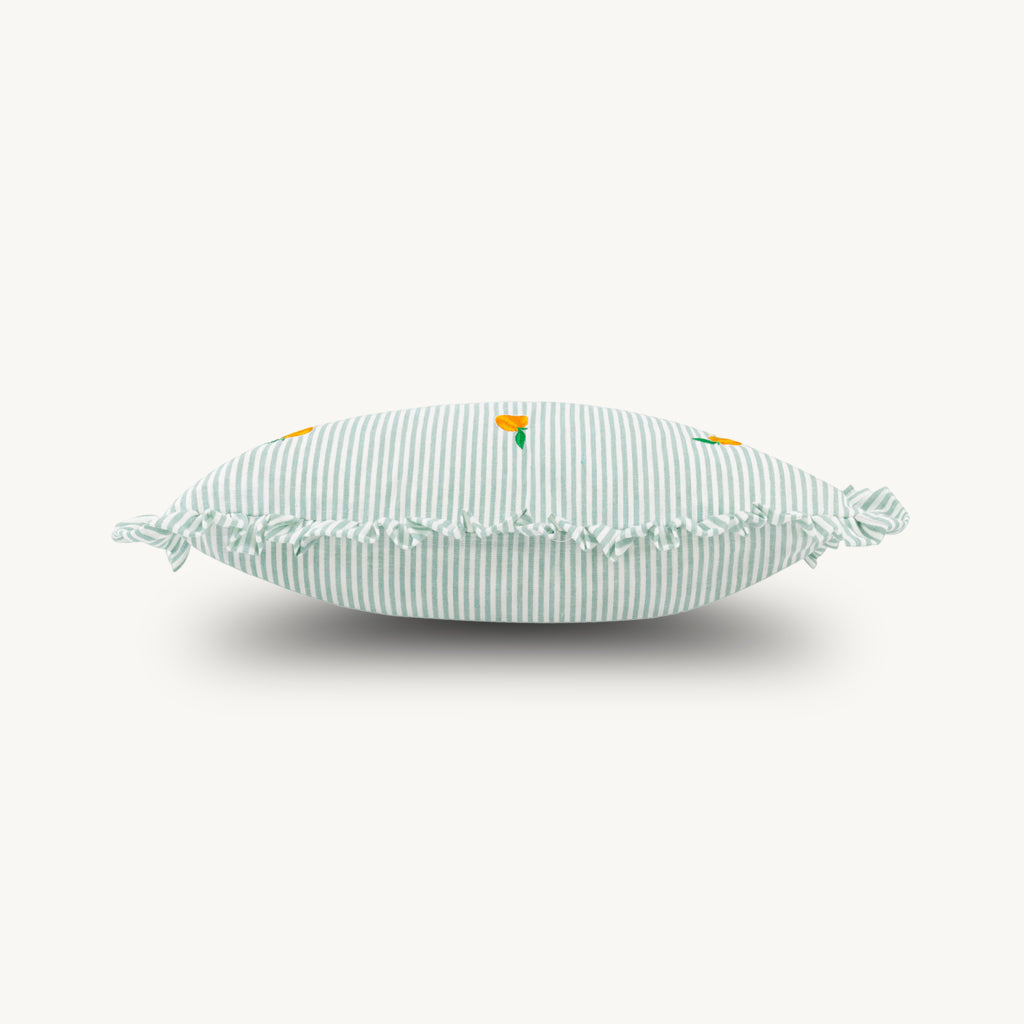 Luna Embroidered Ruffle Cushion in Orange