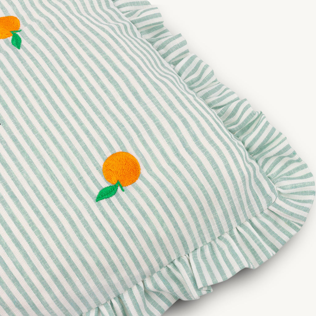 Luna Embroidered Ruffle Cushion in Orange