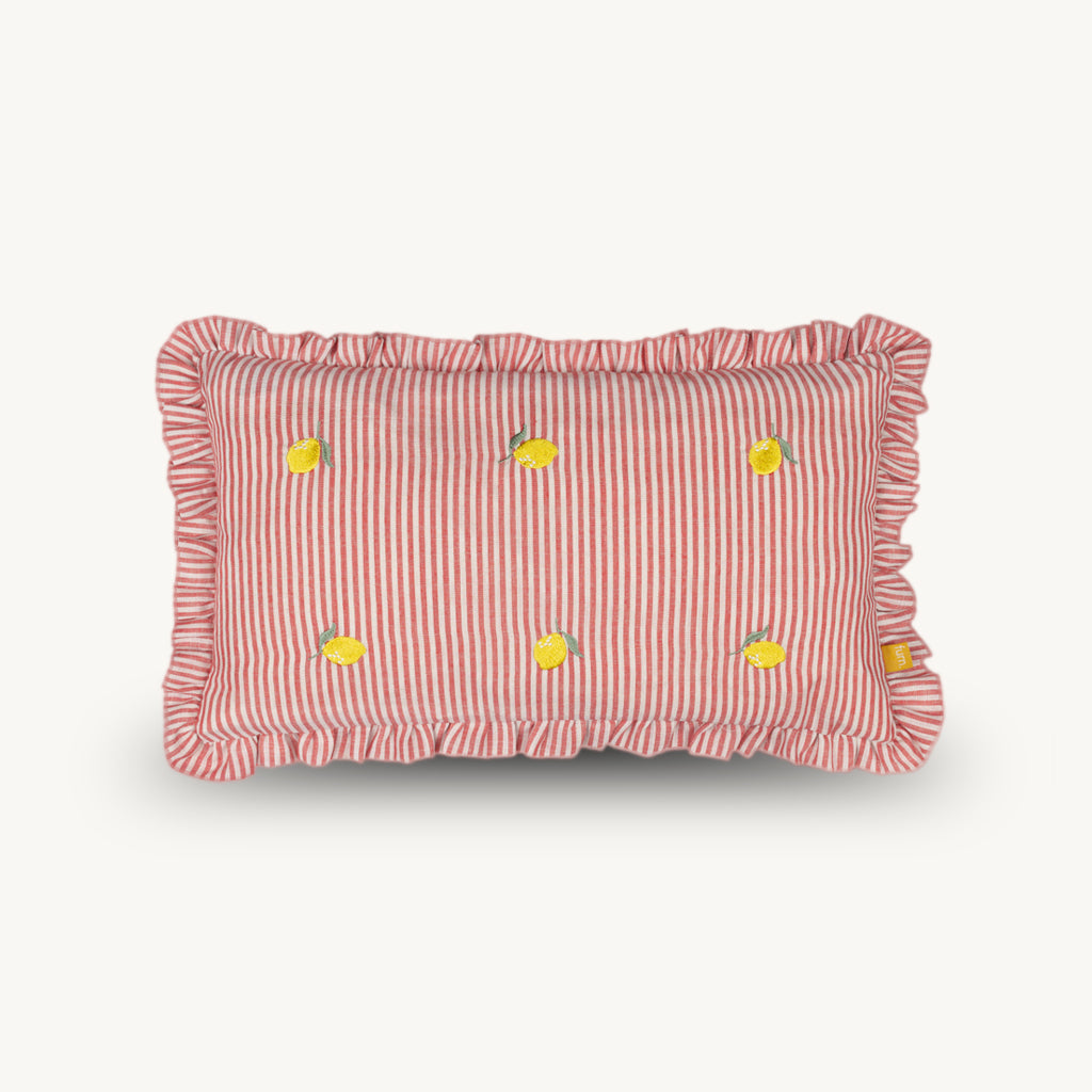 Luna Embroidered Ruffle Cushion in Yellow
