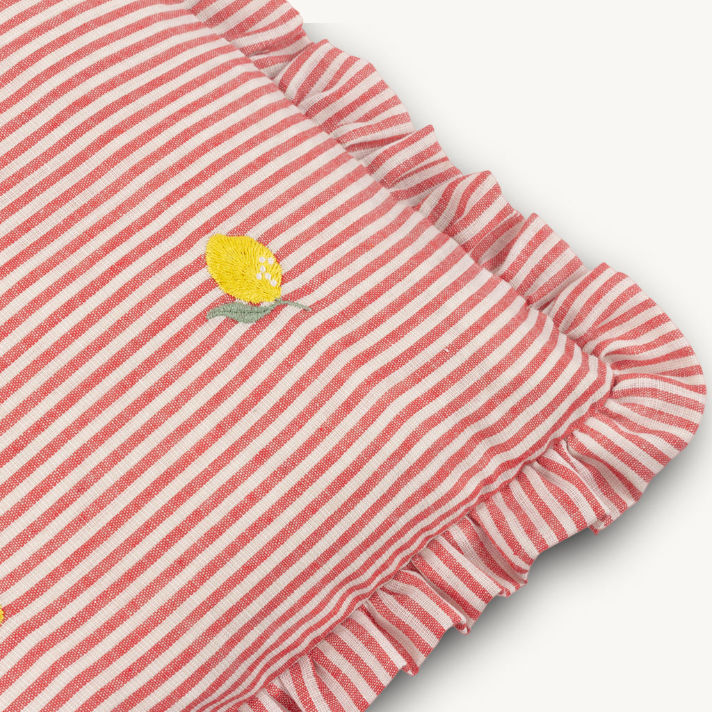 Luna Embroidered Ruffle Cushion in Yellow
