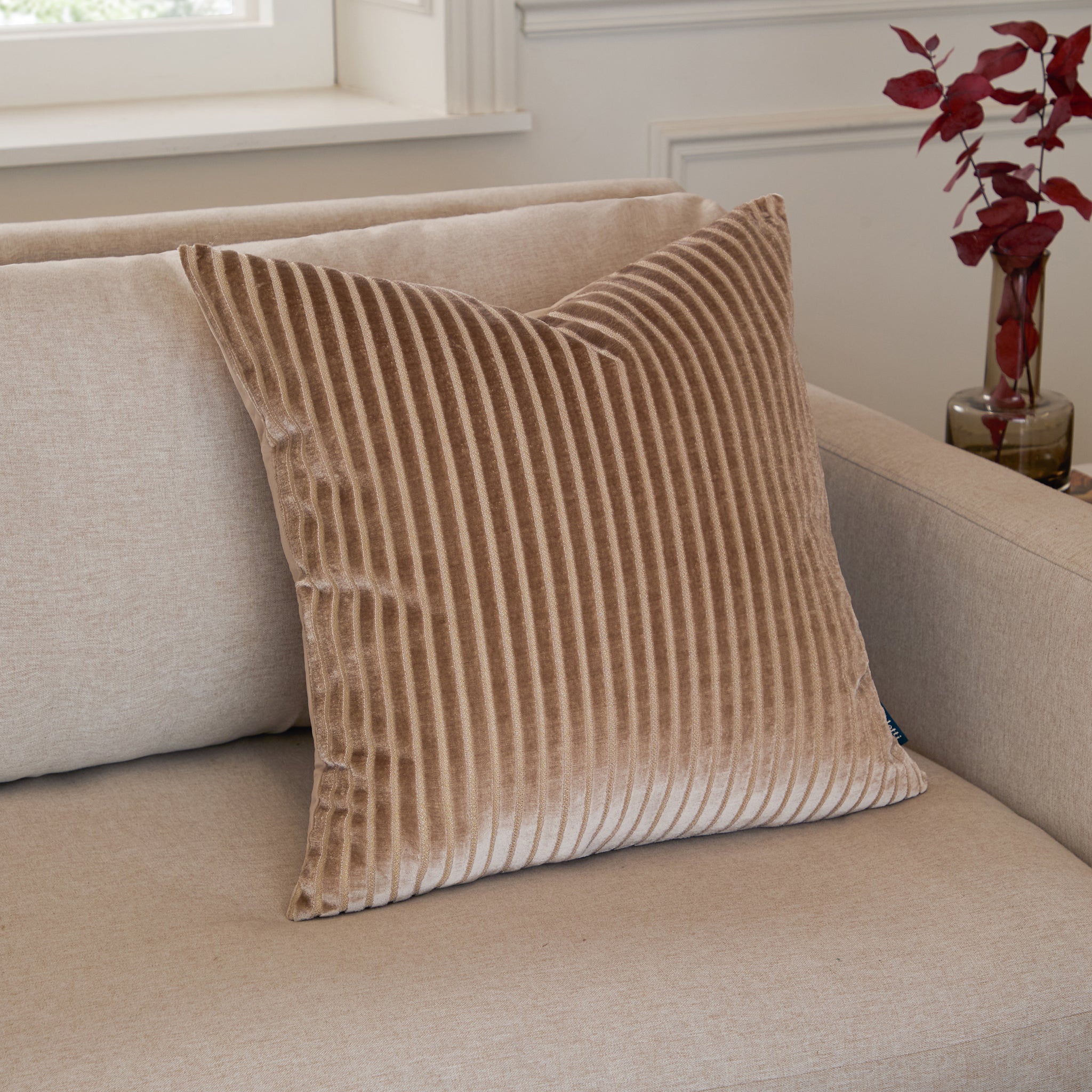 Astra Striped Cushion in Beige