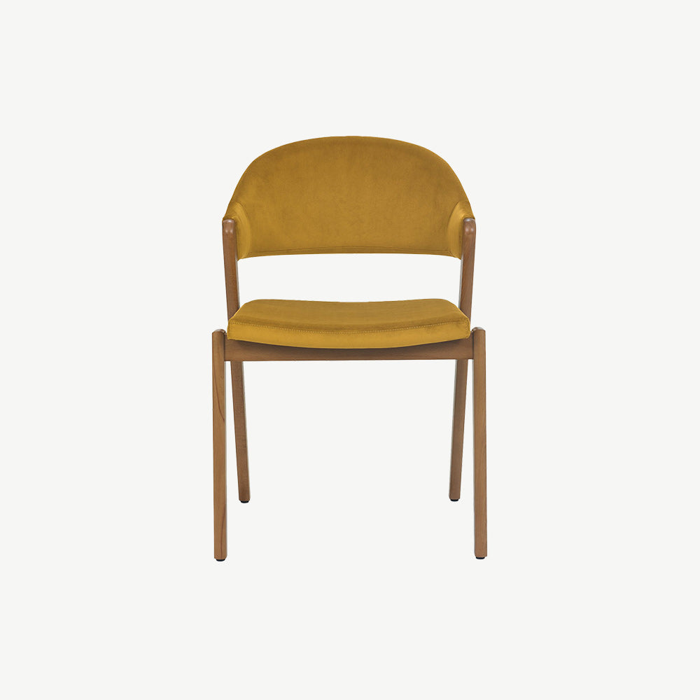 Highgate Rustic Oak Dining Chair in Mustard-Velvet