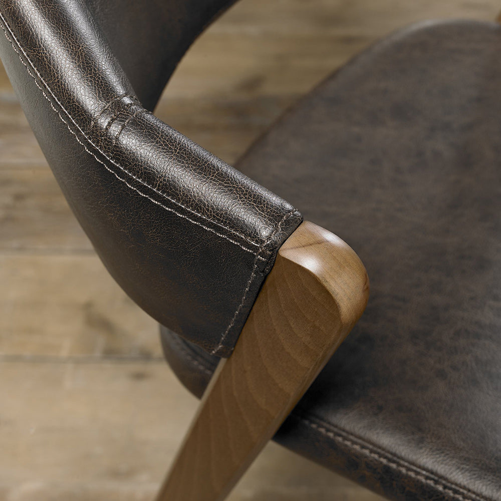 Highgate Rustic Oak Dining Chair in Old-West-Vintage-Leather