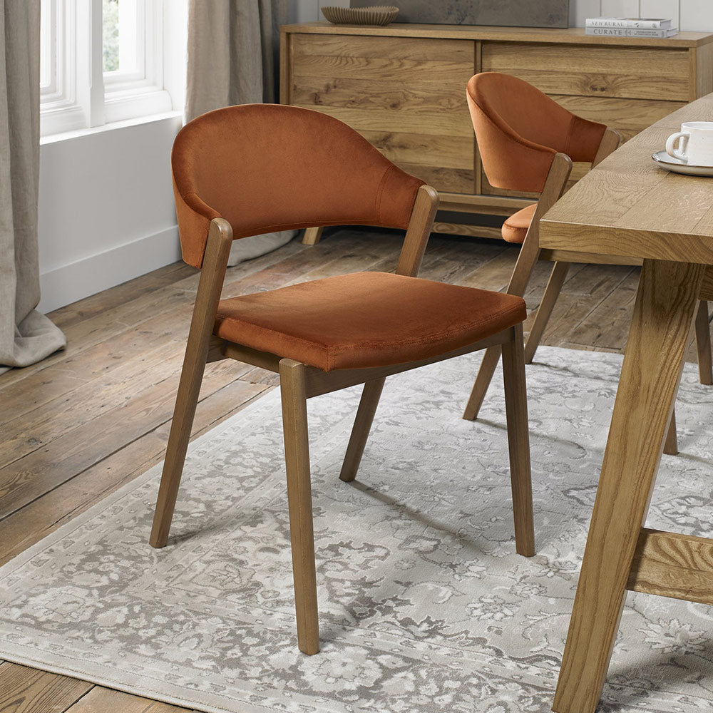 Highgate Rustic Oak Dining Chair in Rust-Velvet