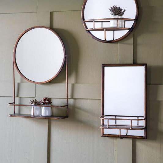 Milton Industrial Style Mirror with Shelf in Bronze
