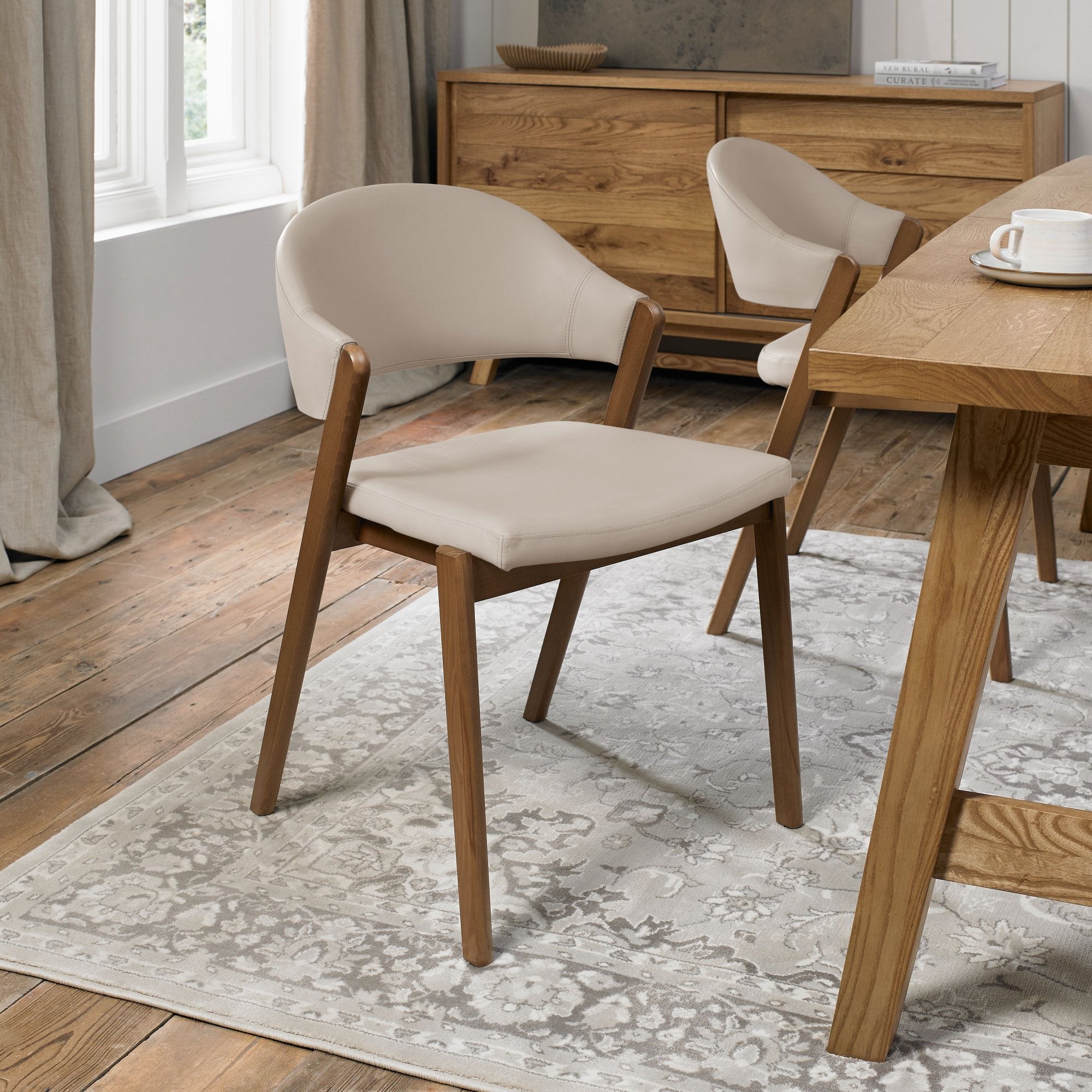 Highgate Rustic Oak Dining Chair in Ivory Bonded Leather