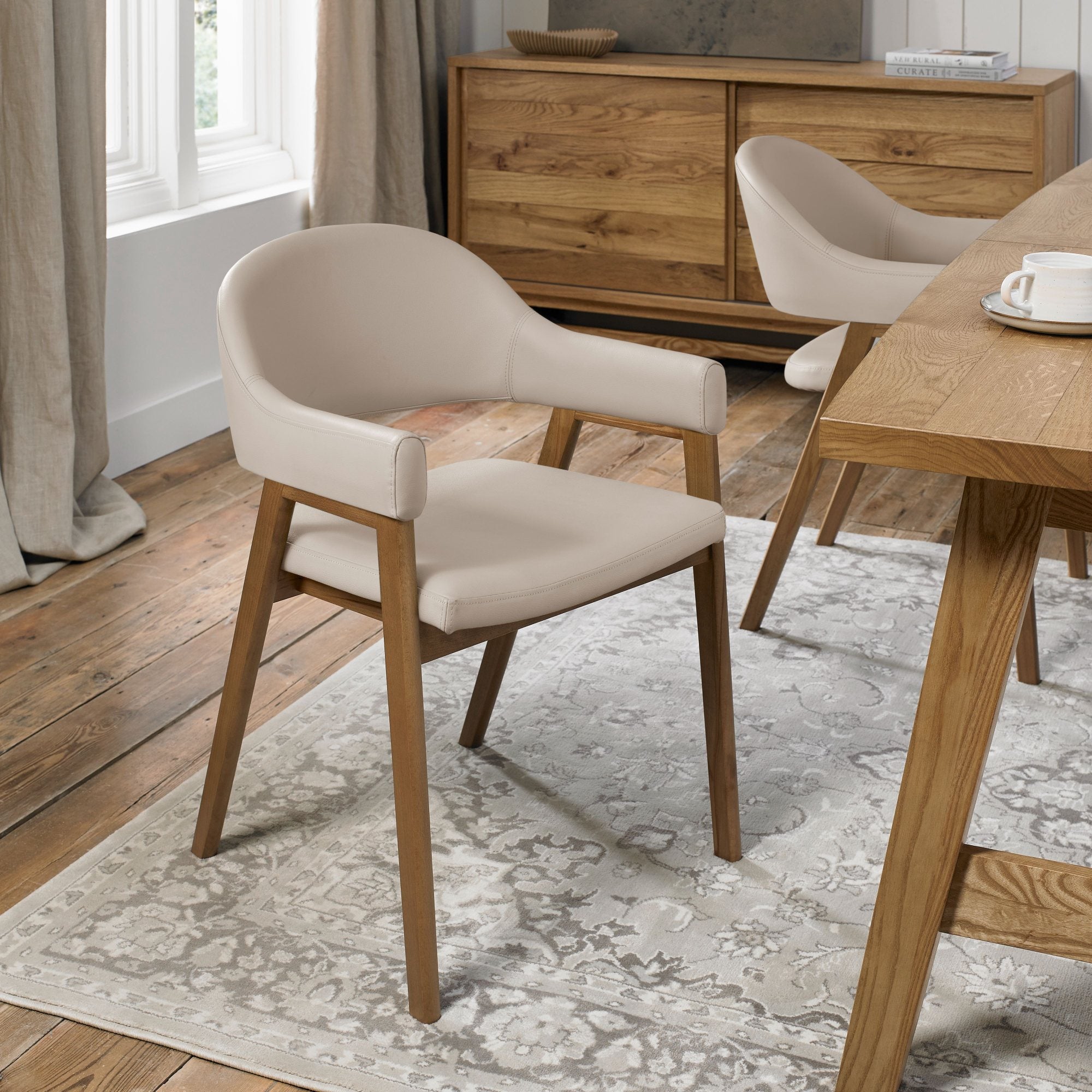 Highgate Rustic Oak Dining Chair in Ivory Bonded Leather