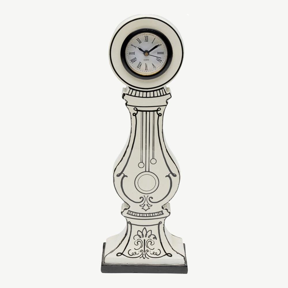 Original table clock in black and white with roman dial hands made of lacquered aluminium
