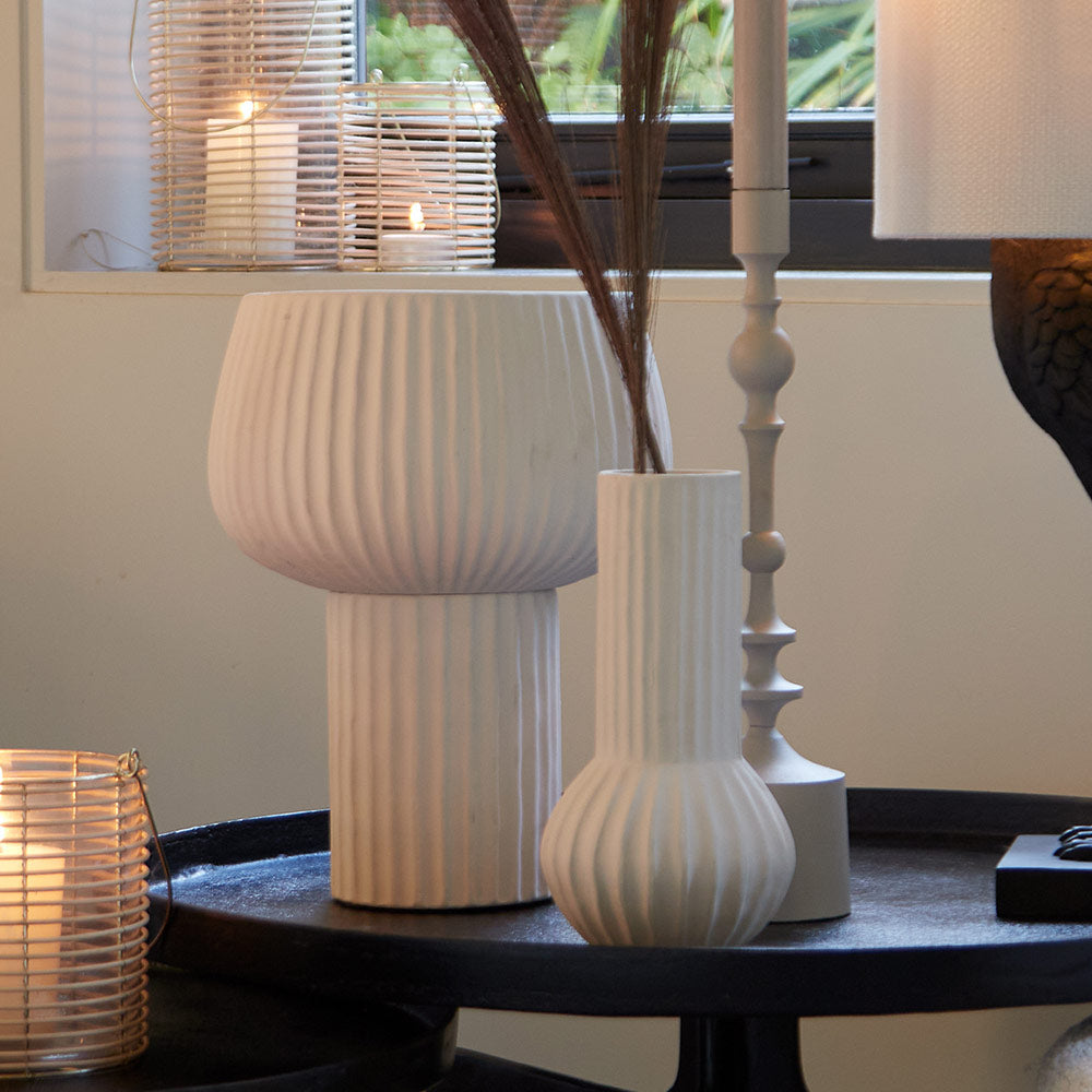 Cream Ribbed Vase