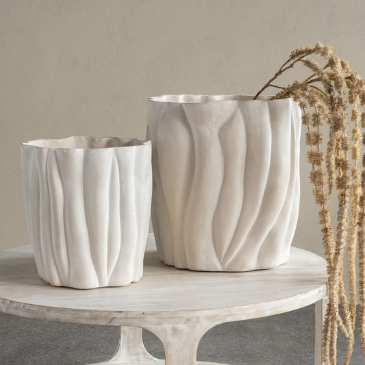 Eco friendly decorative cream vase with antique textured finish