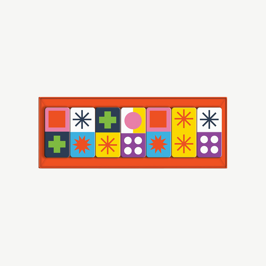 Scandinavian themed vibrant wood domino playing set 