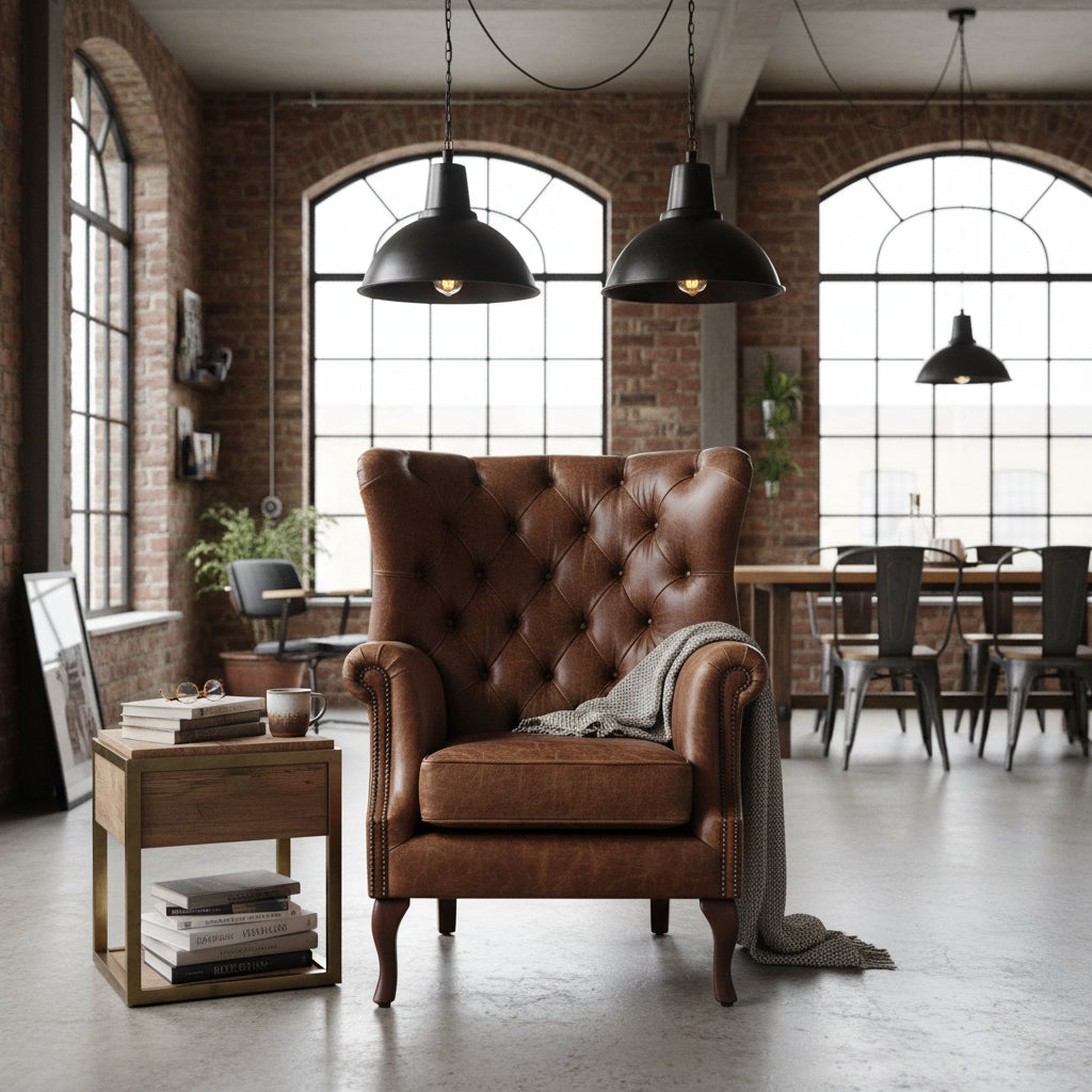 Albert Leather Armchair in Gold