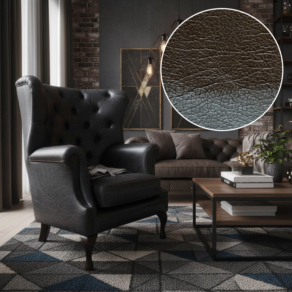 Albert Rubbed Leather Armchair in Blue