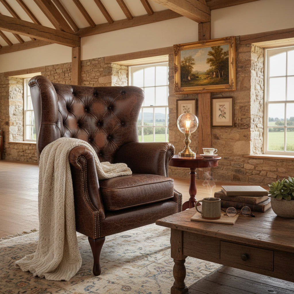 Albert Rubbed Leather Armchair in Brown