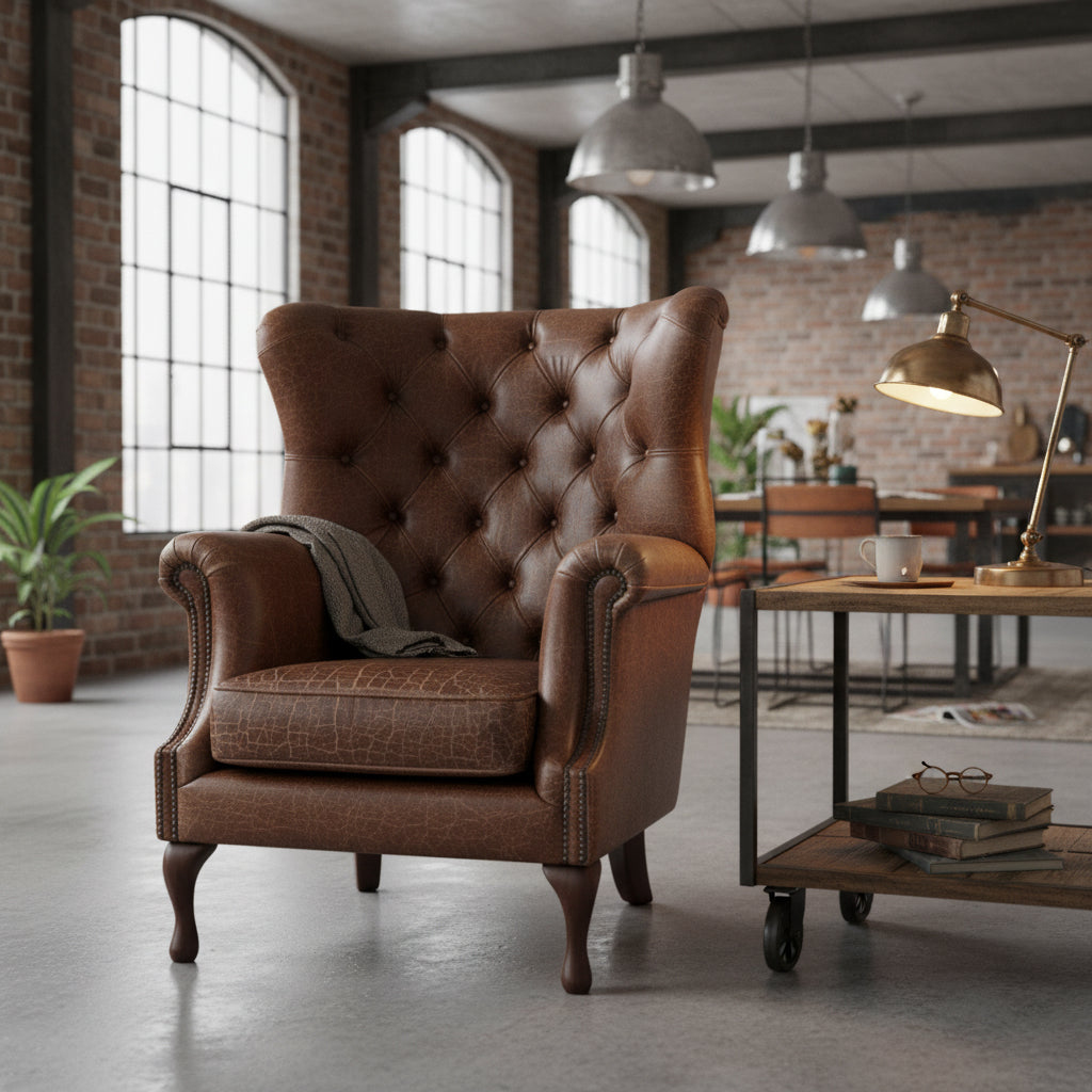 Albert Rubbed Leather Armchair in Gold