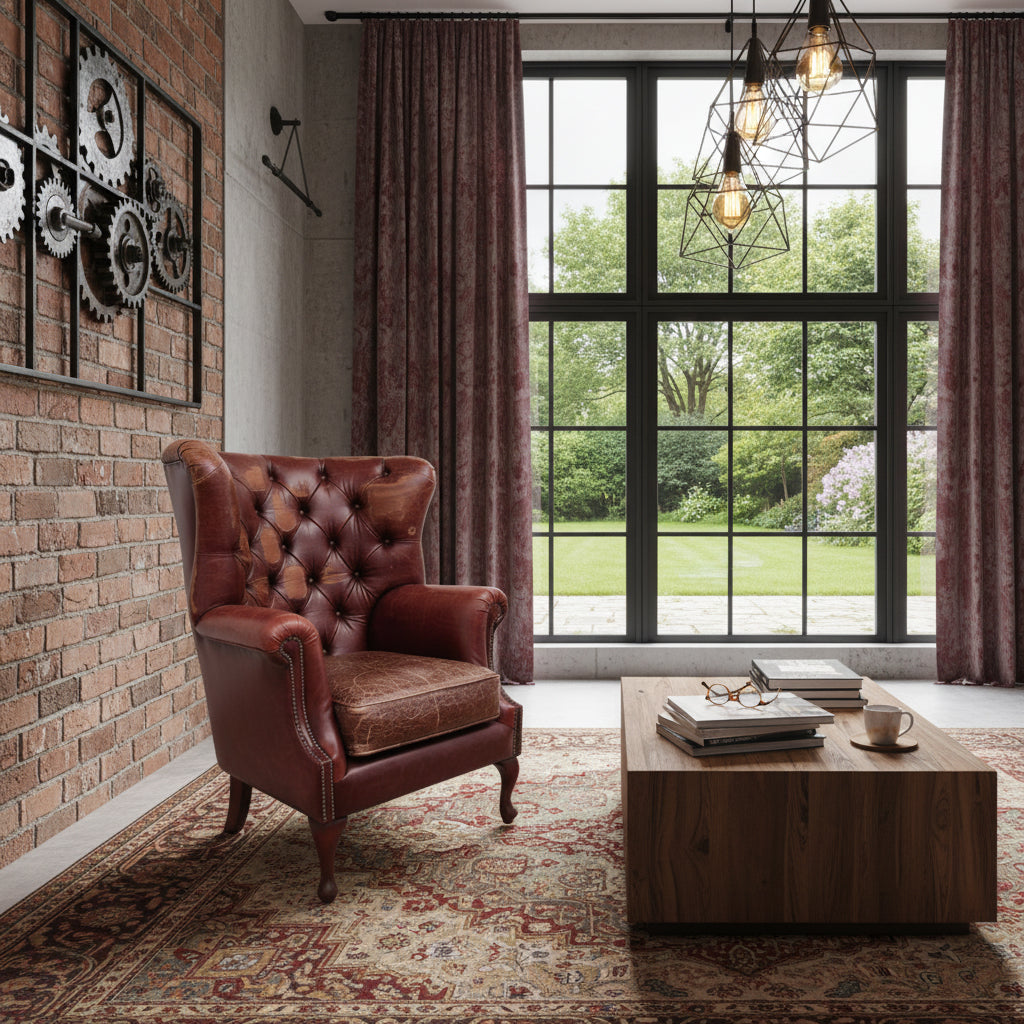 Albert Rubbed Leather Armchair in Red