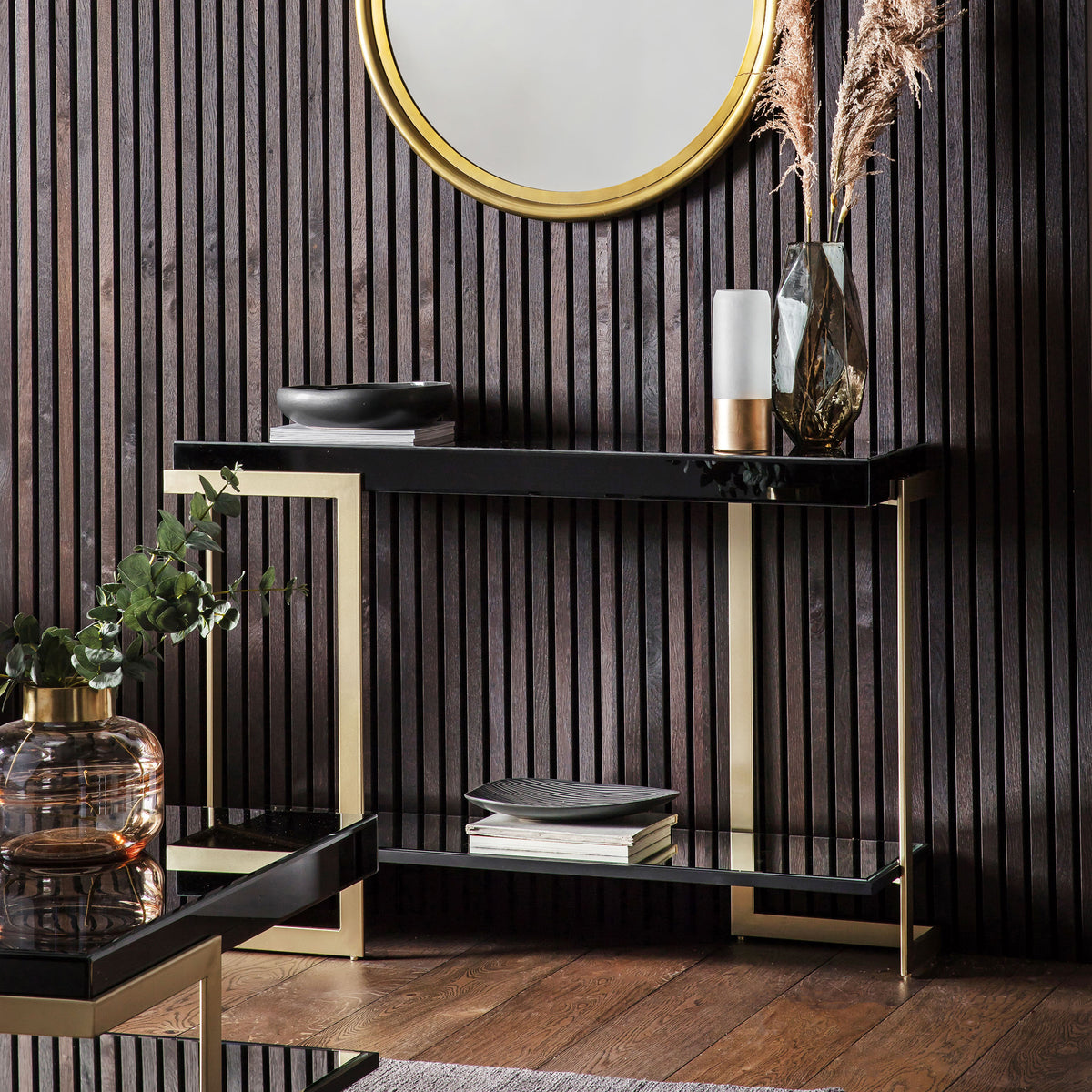 Ardella Black Glass Console Table