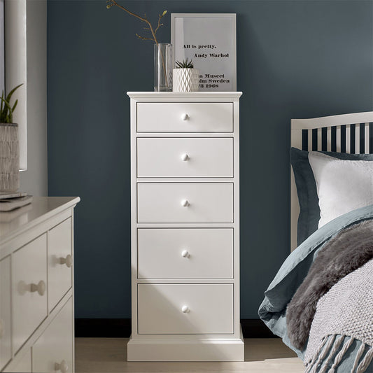 5 drawer tall chest in painted white
