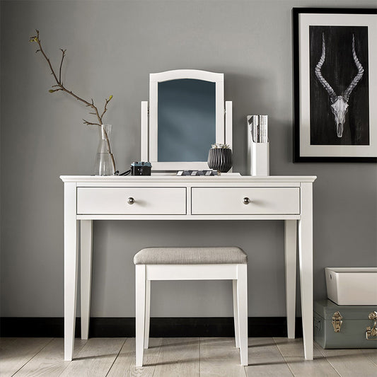 Vanity mirror in painted white with centre pivot

