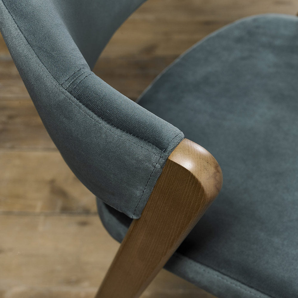 Highgate Rustic Oak Dining Chair in Azure-Velvet