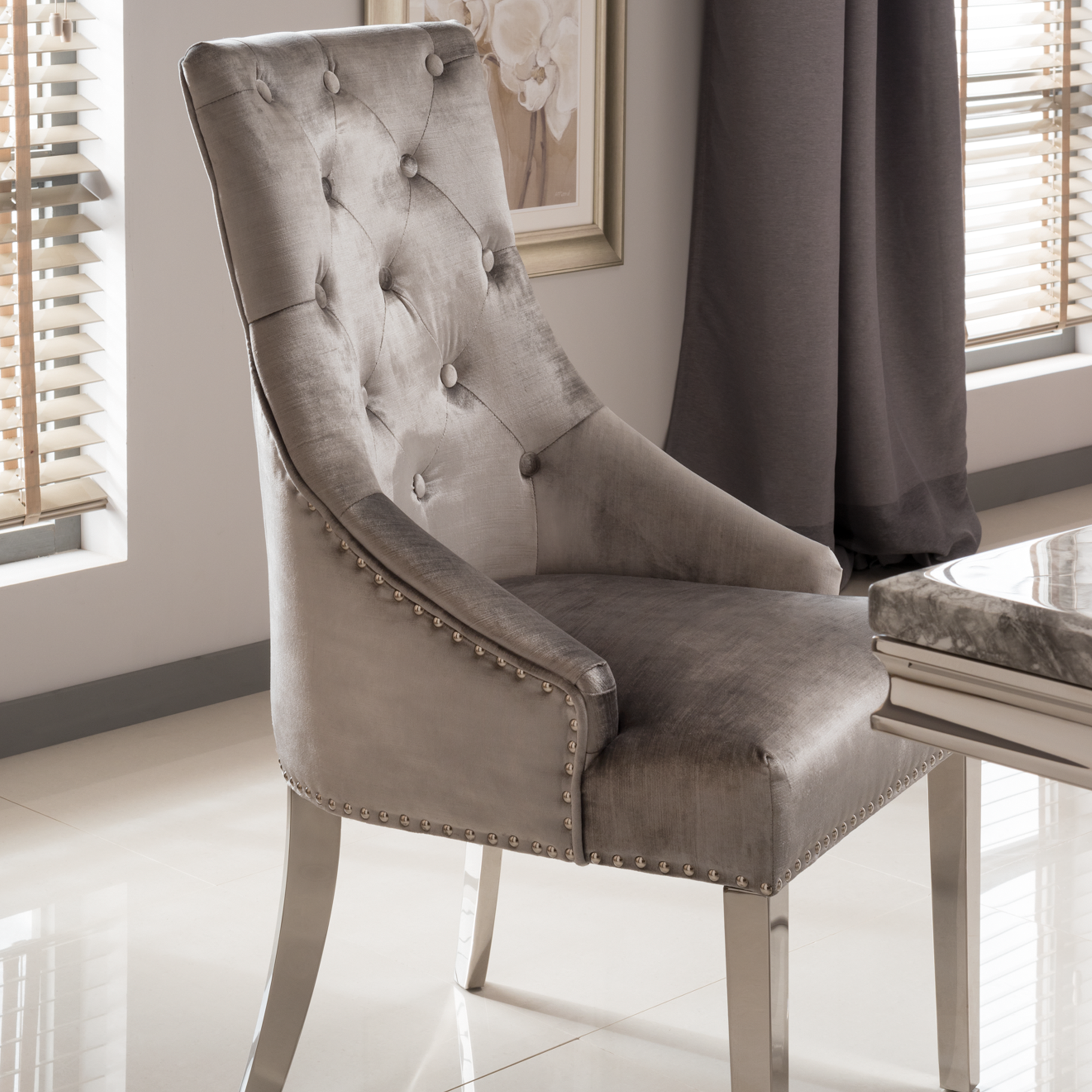 Belvedere Dining Chair in Pewter-Silver