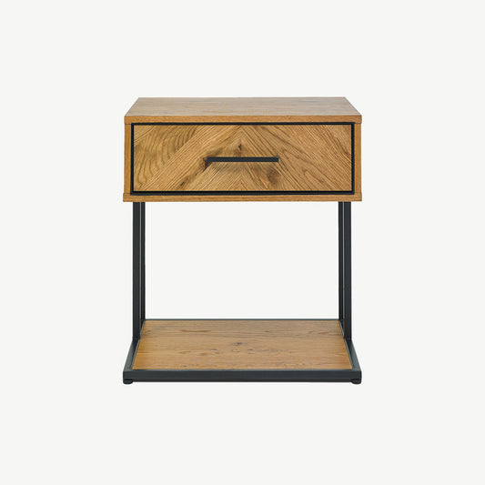 Rustic oak 1 drawer nightstand with black powder coated metal frame
