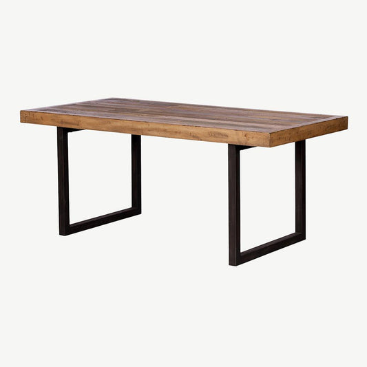 Fixed top 6 seater dining table in reclaimed timber with black metal square legs