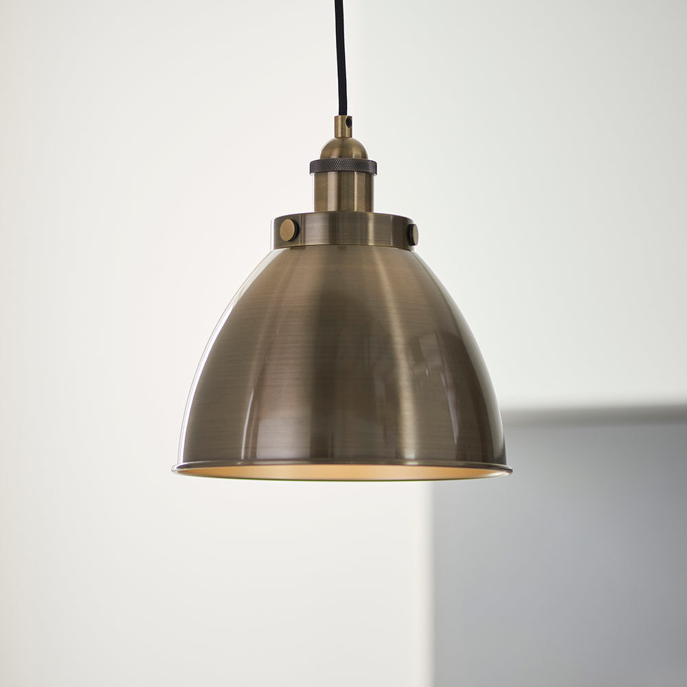 Modern small pendant in antique brass plated finish
