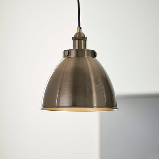 Modern small pendant in antique brass plated finish